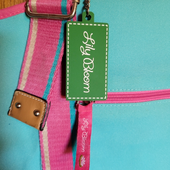 Lily Bloom NWT Handbag Beachbag Tote Oasis Pattern Turquoise/Pink - Picture 5 of 8